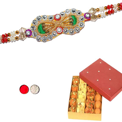 "Rakhi - ZR-5370-192 (Single Rakhi) + 500gms of Assorted Sweets - Click here to View more details about this Product